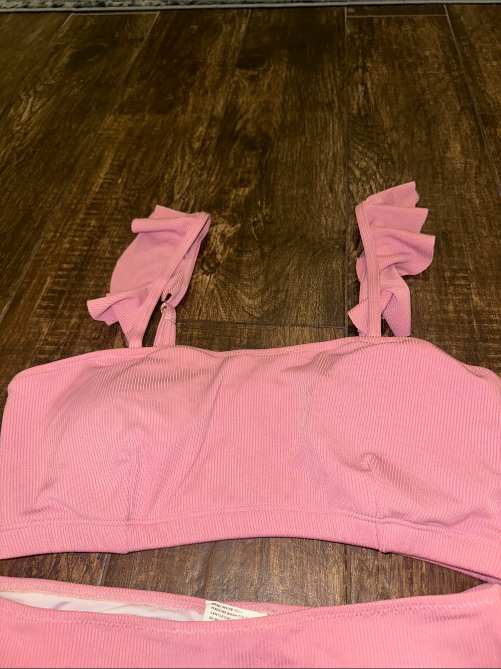 Women’s Pink Ribbed High Waist Bikini Set Size Large NWT - Picture 4 of 10